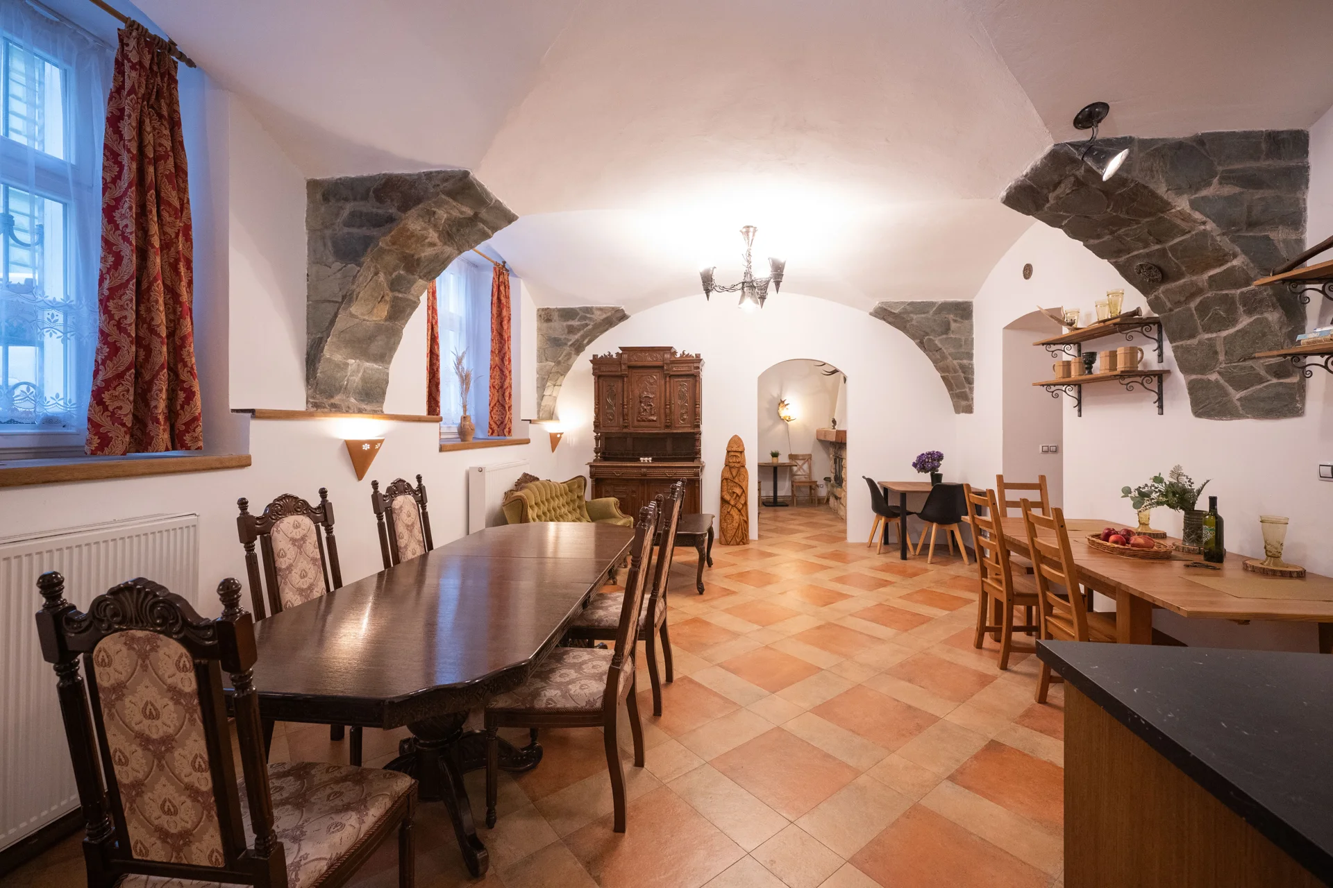 Vaulted dining room at Perunika Apartments